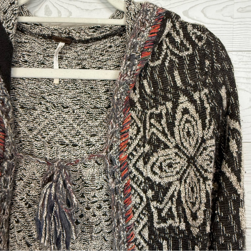 Free People Kai Tassel Pom Hooded Long Cardigan Size XS Bohemian - Picture 6 of 7